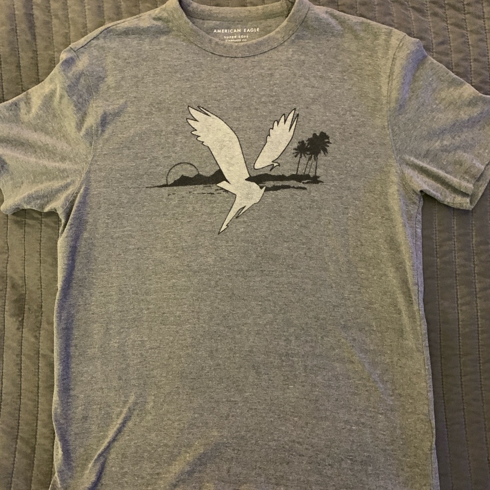 American Eagle Outfitters Gray T-Shirt with Bird Design